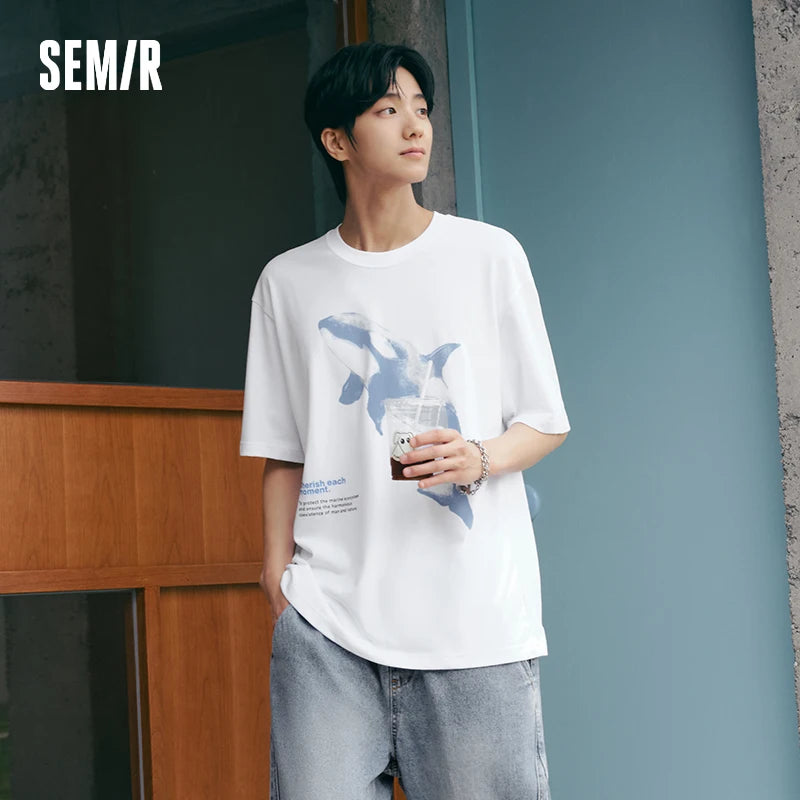 Semir Mens Tshirt 2026 Killer Whale Printed Pure Cotton Loose Fit Casual Fashion Soft Comfortable Daily Wear