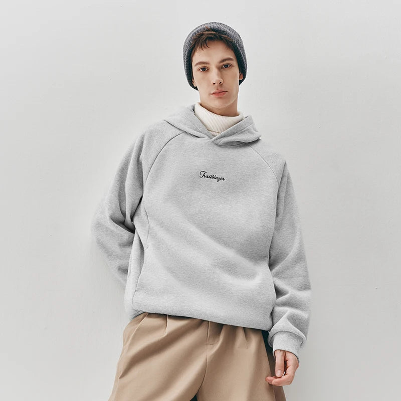 Semir Men Hoodie Fleece Lined Embroidered Detail Hooded Design Loose Fit Minimal Style 2026 Winter Everyday Wear Soft Comfort