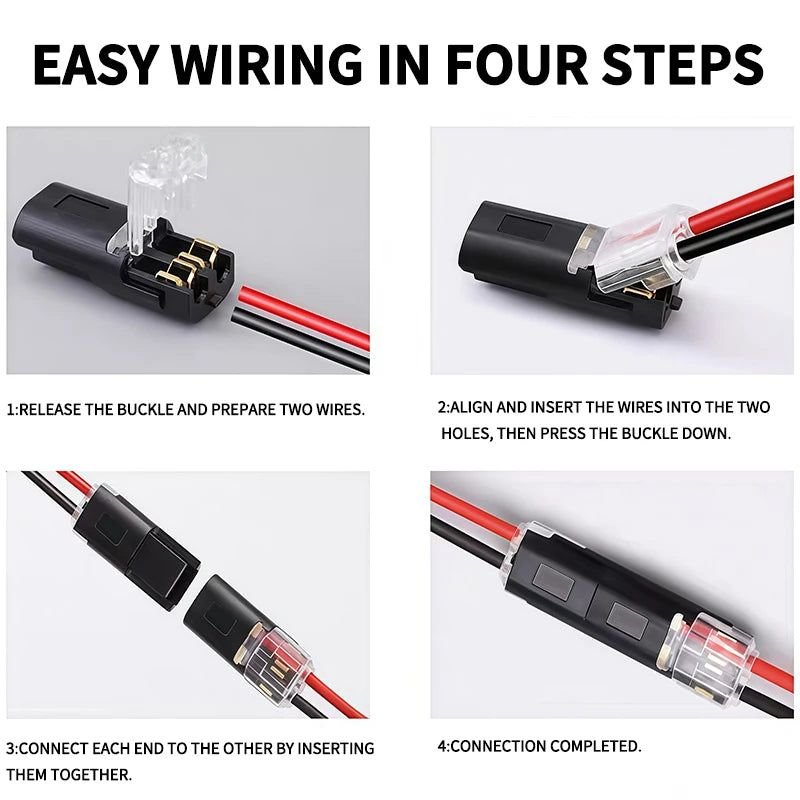 50 Pair Connector 2P Solder-Free Strip-Free Insulation Piercing Terminal Block, Quick Disconnect Plug for LED Cable