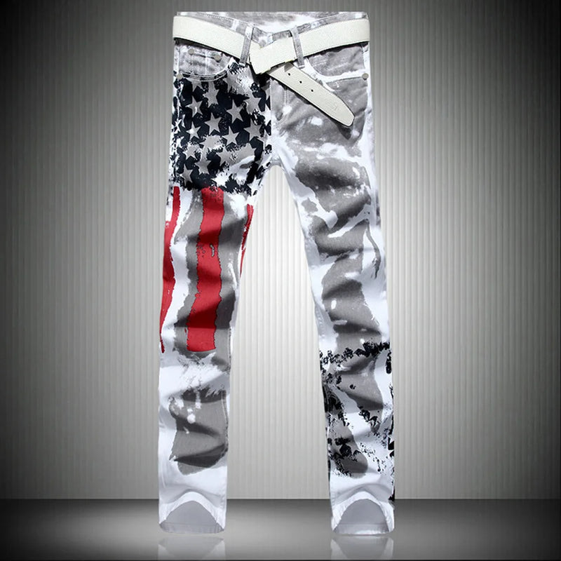 2026 Men's Blue Jeans 3D Digital Print Stretch Denim Pants Blue Black White Trousers Men Fashion Slacks 28-34 36 38 40 42