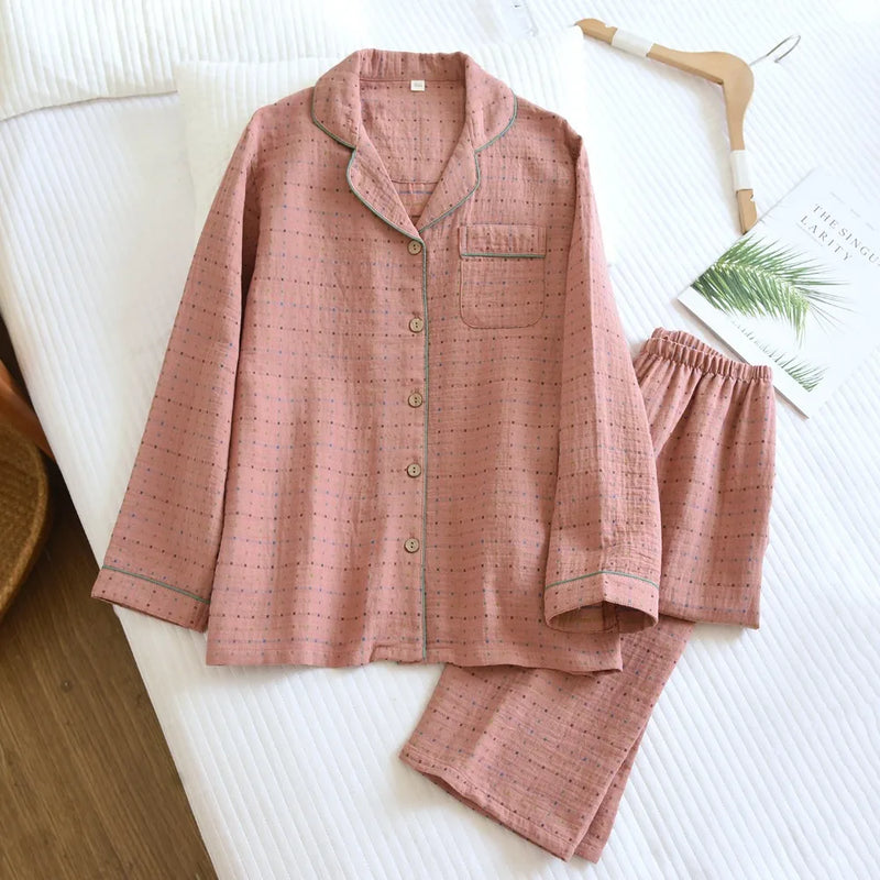 Women’s Loungewear 2Pcs Pajamas for Women Nightwear Spring Autumn Long Sleeve Top and Pants Soft Cardigan Lapel Sleepwear Suit