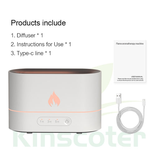 250ml Flame Humidifier 1/3/5H USB Smart Timing LED Electric Aroma Diffuser Simulation Fire Night Lamp WHITE