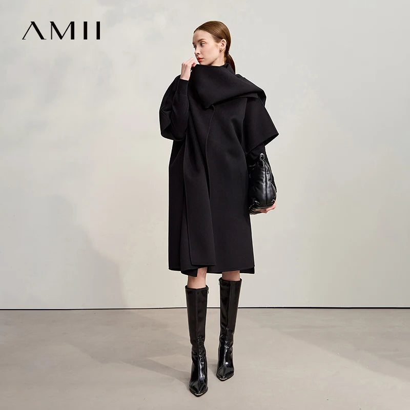 Amii Minimalism Women's Coat 2026 Winter New Solid Warm Loose Long Women Woolen Coat Fashion Versatile Clothing Female 12524038