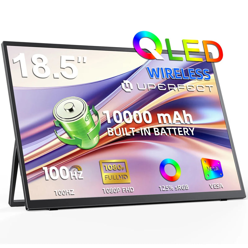 ម៉ូនីទ័រចល័តឥតខ្សែ UPERFECT មានថ្ម 10000mAh ភ្ជាប់មកជាមួយ អេក្រង់ទំហំ 18.5 អ៊ីញ FHD 1080P សម្រាប់ AirPlay Mirroring Screen សម្រាប់ទូរស័ព្ទកុំព្យូទ័រ