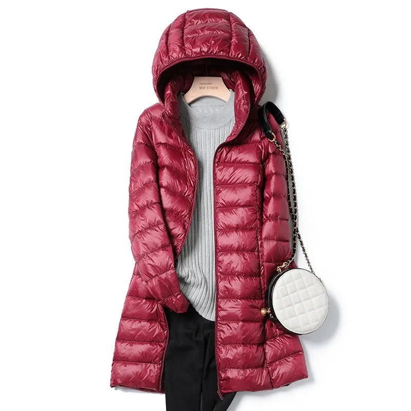 2026 New Waterproof Overcoat Women's Removable Cap Long-sleeved Parkas Winter Warm Jacket Female Red Blue Light/Thin Coats