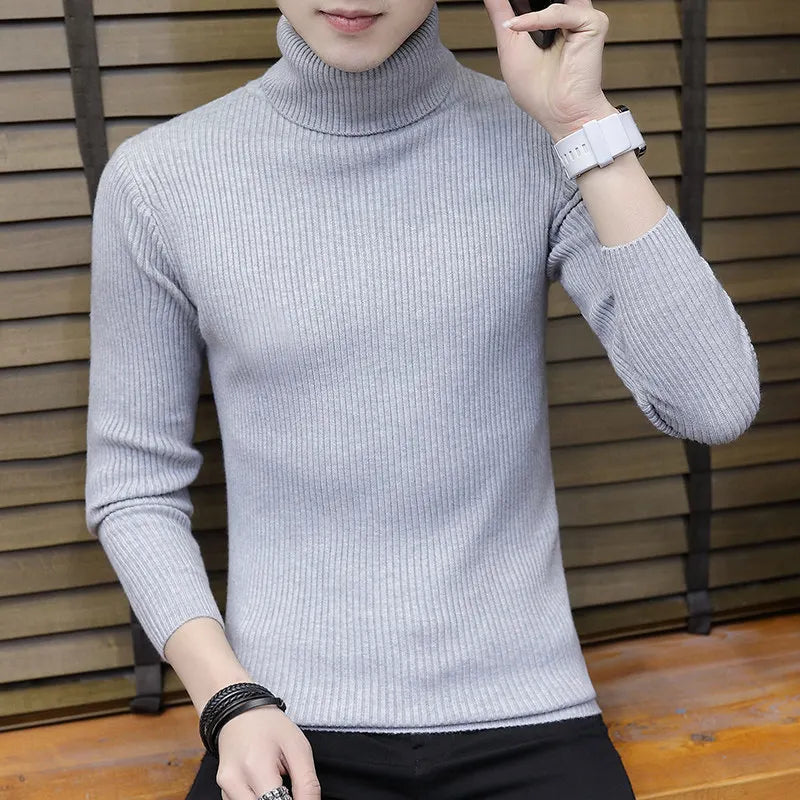 2026 New Men's Burgundy High-Neck Sweater, Winter Black Thermal Pullover Sweaters, Available in Blue, White, Yellow, Green, Gray