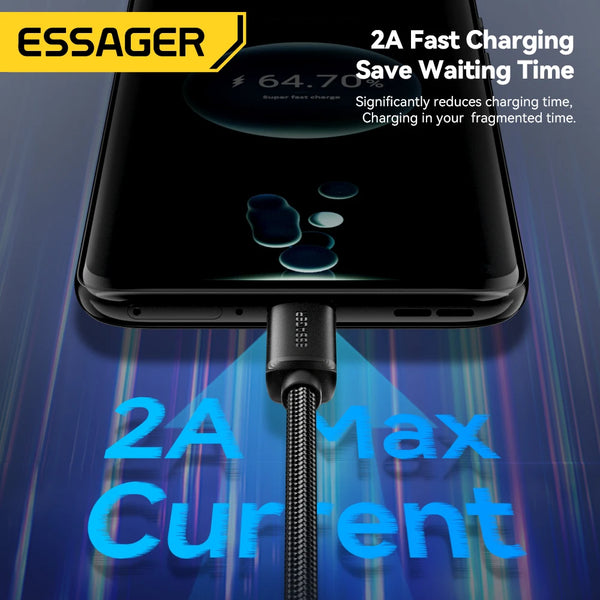 ខ្សែសាក Essager 2 ក្នុង 1 USB Type C Micro សម្រាប់ Xiaomi Redmi Samsung Huawei 2A ខ្សែសាកទិន្នន័យលឿនទូរស័ព្ទចល័ត USB ខ្សែសាក