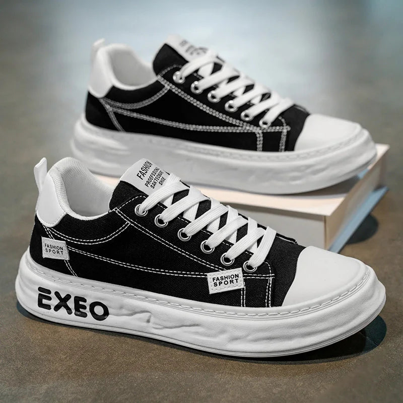 Men's casual canvas shoes four seasons new breathable light soft sole outdoor walking shoes fashion Thick sole sports board shoe