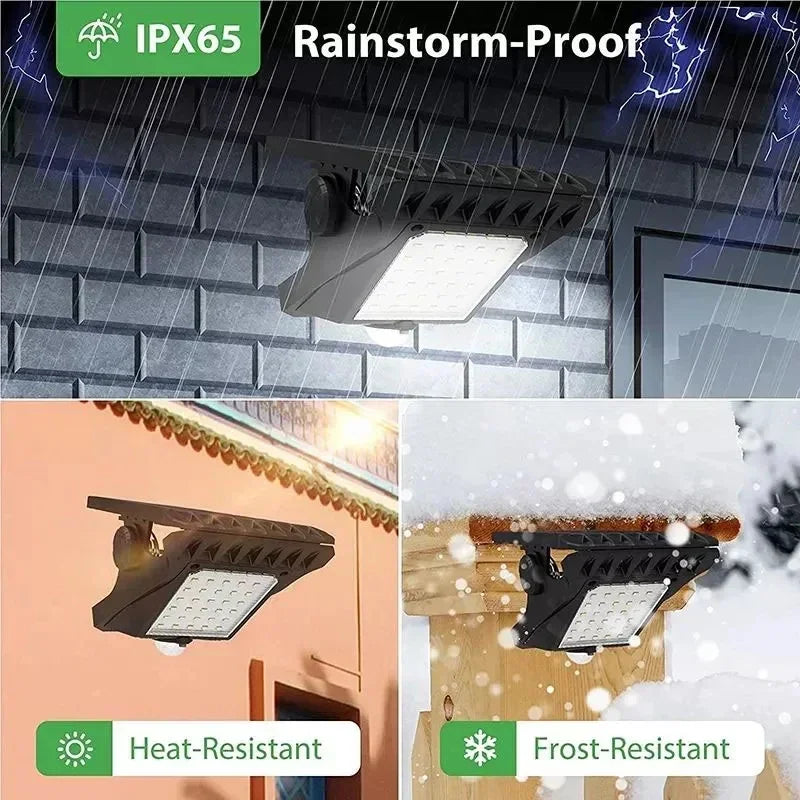 ភ្លើងបំភ្លឺផ្លូវ LED ដើរដោយថាមពលព្រះអាទិត្យ ភ្លើងចាប់សញ្ញាចលនា ភ្លើងសម្រាប់បោះតង់ ការពារទឹក IP65 សម្រាប់របង ជញ្ជាំង រានហាល តង់ រានហាល