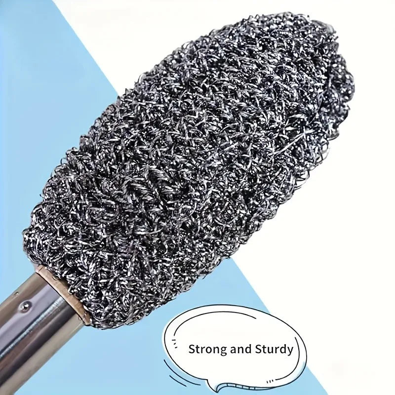 1pc Random Color Stainless Steel Brush, Ergonomic Extended Handle, Durable Easy Clean for Bathroom & Indoor Floors.