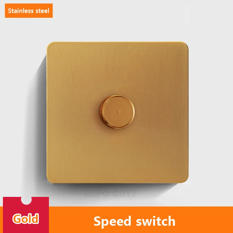 EU UK Standard Single Dimmer Switch Knob Wall Light Switch Black/White/Silver/Gold Stainless Steel Panel Speed Fan Contro Switch