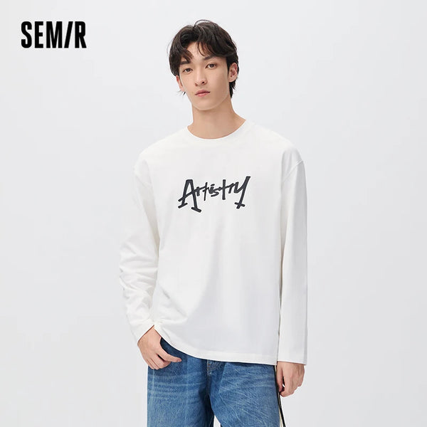 អាវយឺតប៉ាក់បុរស Semir រចនាបថទំនើប បោះពុម្ពអក្សរគូរដោយដៃ រលុង សម កប្បាស ឆ្នាំ២០២៦ រដូវរងាថ្មី សម្លៀកបំពាក់ប្រចាំថ្ងៃ រចនាប័ទ្មធម្មតាក្នុងទីក្រុង