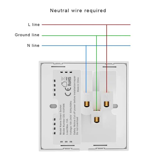 រន្ធដោតភ្លើងឆ្លាតវៃ WiFi របស់ចក្រភពអង់គ្លេស Tuya USB Type-C 20W សាកលឿន រន្ធកញ្ចក់ 13A ប៊ូតុងប៉ះ សាកឥតខ្សែ ដំណើរការជាមួយ Alexa Google Home