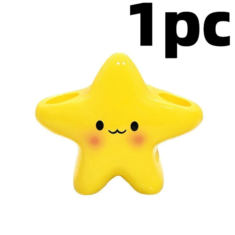 1/2pcs Cute Star Toothbrush Holder Cartoon Face Freestanding Rack Durable Bathroom Storage Organizer for Toothpaste Toothbrush
