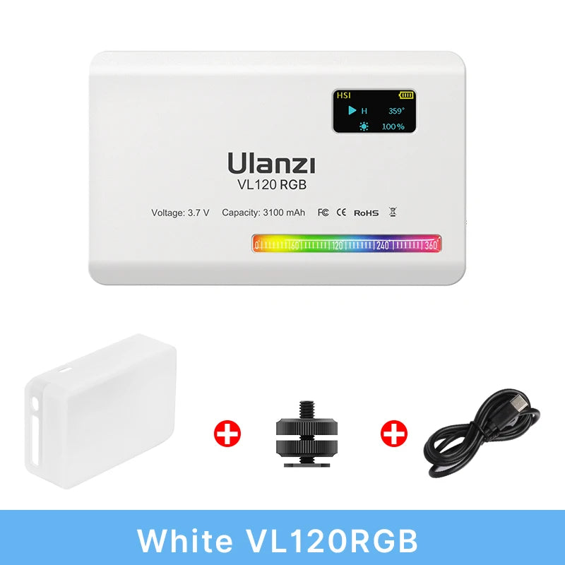 ភ្លើងកាមេរ៉ា Ulanzi VL120 RGB ជាមួយឧបករណ៍បំបែកពន្លឺ 2500-9000K CRI 95+ 3100mAh LED វីដេអូបន្ទះសម្រាប់កាមេរ៉ាទូរស័ព្ទថតរូបភ្លើង