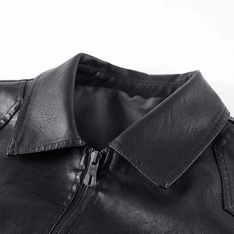 2026 Autumn/Winter Men's Fashionable Leather Jacket, Slim Fit, Lapel Collar, Zipper Front, Casual Style