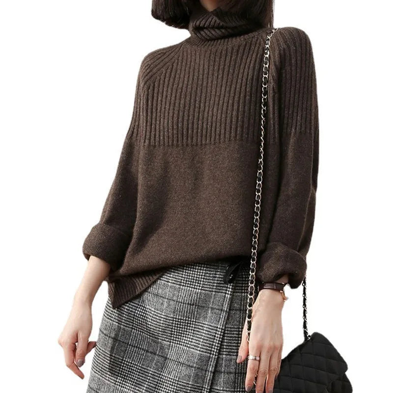 Casual Women Autumn Winter Pullover Top New Turtleneck Warm Knitwear Sweater Long Sleeve Jumper Ladies Base Wear Inner Tops