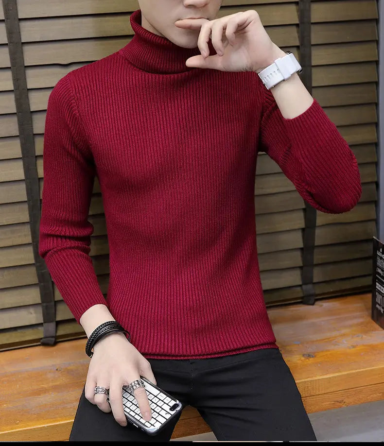 2026 New Men's Burgundy High-Neck Sweater, Winter Black Thermal Pullover Sweaters, Available in Blue, White, Yellow, Green, Gray