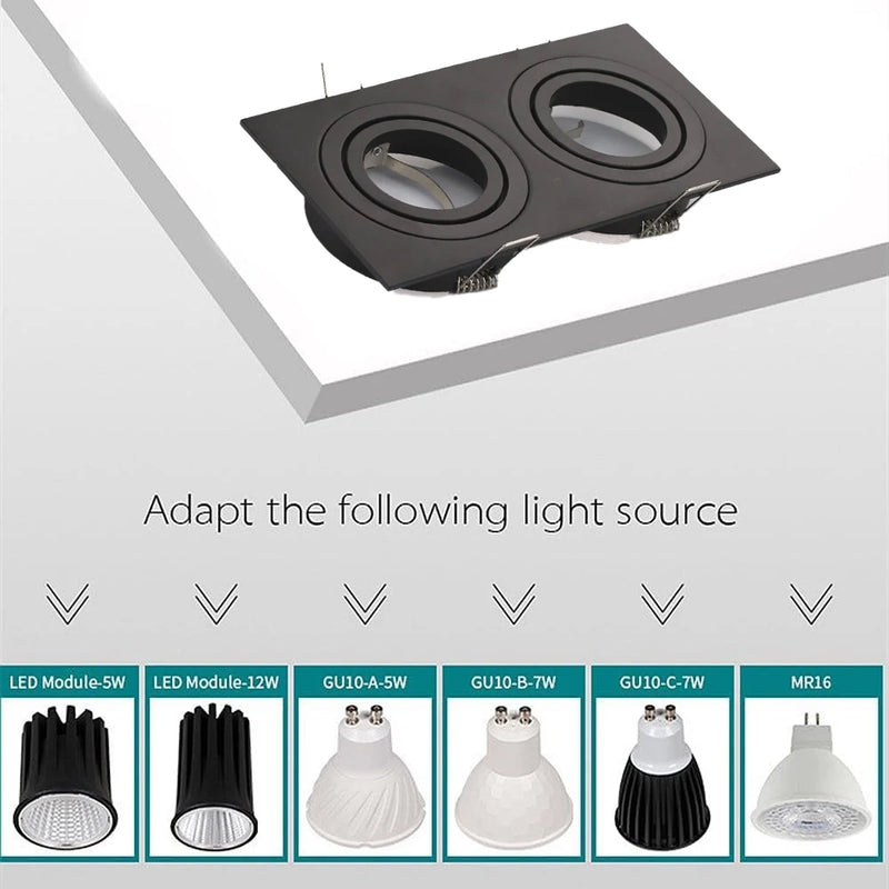 JOYINLED 1/10PCS Black White Double Head Recessed Spotlight Frame Square LED Ceiling Downlight Trim Fixture GU10 MR16 Housing