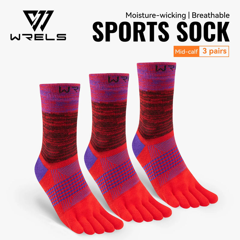 WRELS 1/2/3 Pair Five Finger Socks Athletic Running Breathable Ankle Compression Lightweight Moisture Wicking Anti-Blister Socks