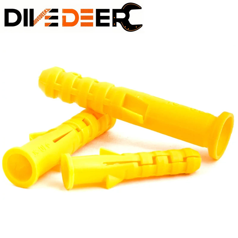 M6 M8 Yellow Plastic Expansion Pipe Column Concrete Wall Plug Frame Fixing Tube Anchors for to the Fixed on Drywall 200pieces
