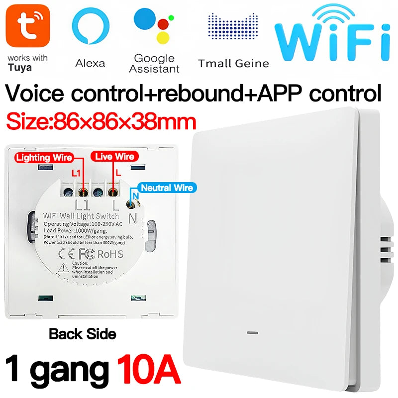 Tuya ZigBee Light Switch Transmitter Kit, No Neutral Wire Required, 1/2/3 Gang Works with Smart Life Alexa