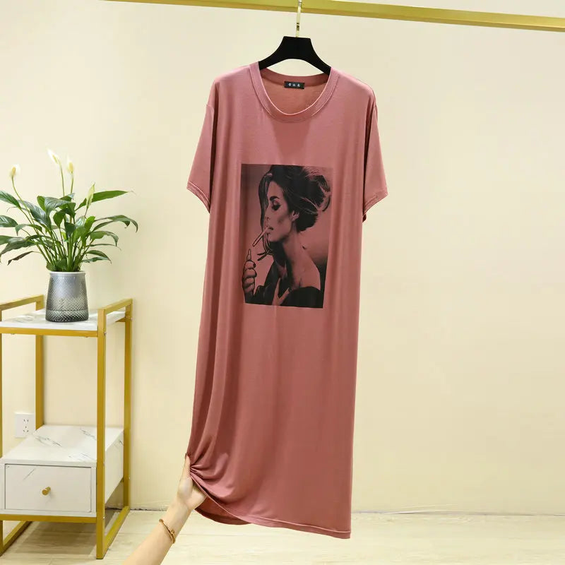 Fashion Printed Women's Dress Modal Short Sleeve Nightdress Summer Oversized Loose Nightgowns For Women Sleepshirt