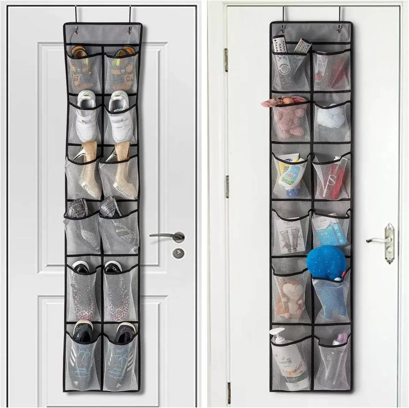 12 Pocket Shoe Cabinet with Large Mesh Pockets on the Door, and a Storage Bag with Hanging Pockets Behind the Door for Shoe St