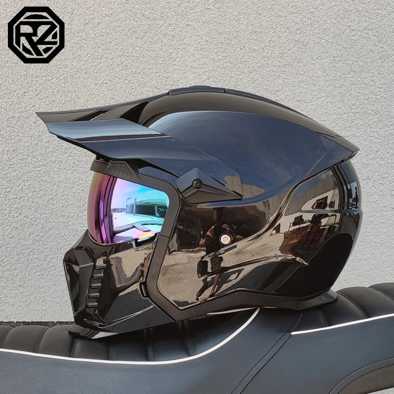 DOT approves high-quality retro motorcycle helmet modular multifunctional combination helmet Black Warrior off-road full helmet