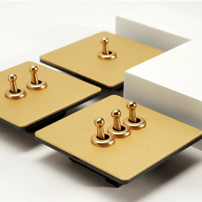 Gold Wall Light Toggle Switch Vintage Brass Lever Stainless Steel Panel,EU FR Universal USB C Socket 1-4 Gang 2Way Switch TV