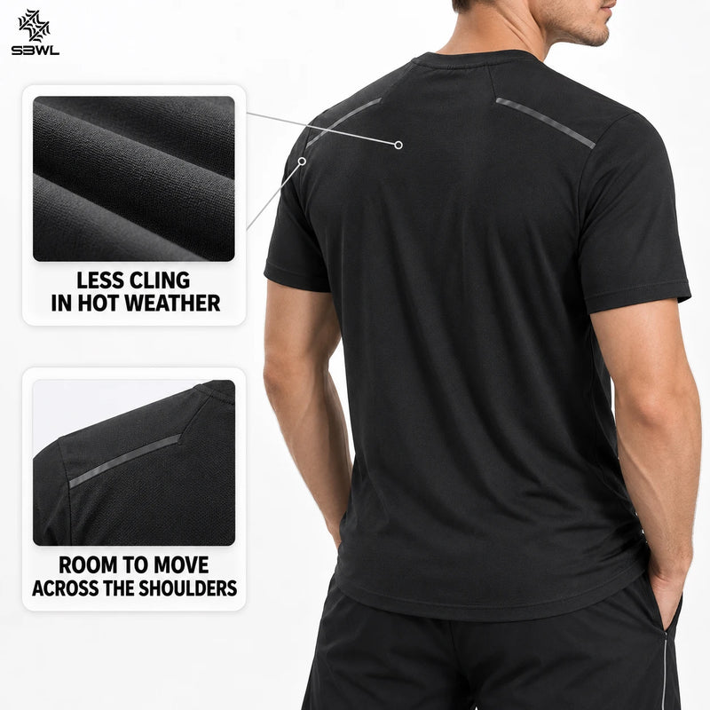 SBWL 2026 Summer Men's Quick Dry Sports T-Shirt Outdoor Running Fitness Casual Light Short Sleeve Gym Top Tees