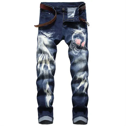 2026 Men's Blue Jeans 3D Digital Print Stretch Denim Pants Blue Black White Trousers Men Fashion Slacks 28-34 36 38 40 42
