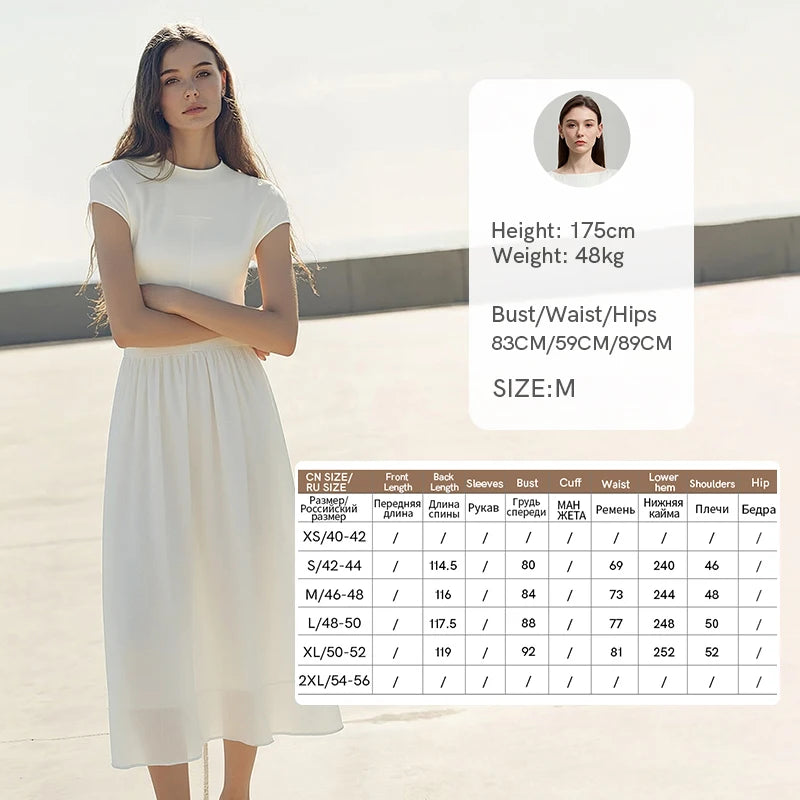 Amii Women's Casual Dresses 2026 Summer New Round Neck Chiffon Patchwork Midi Dress Office Short Sleeve Female Clothing 12622073