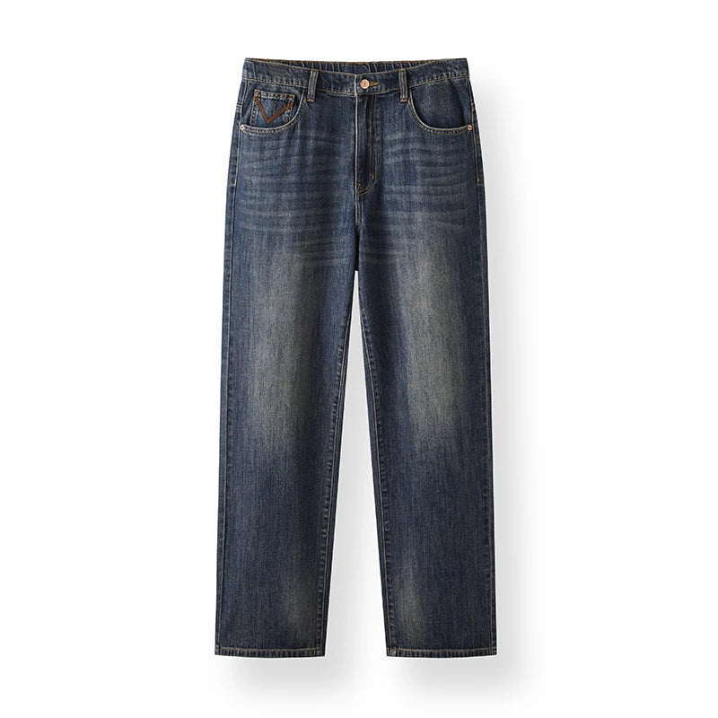 Semir Men Jeans Elastic Waist Wide Straight Embroidered Pocket Retro 2026 Autumn Soft Denim Pants Casual Daily Wear Style
