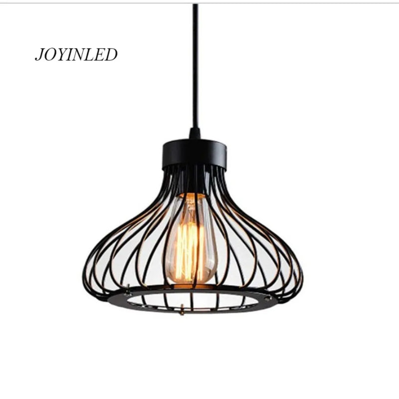 JOYINLED Black Vintage Chandelier Design Simple Cage Iron Creative Pendant Lamp 23cm for Kitchen Bedroom Living Room Hallway Bar