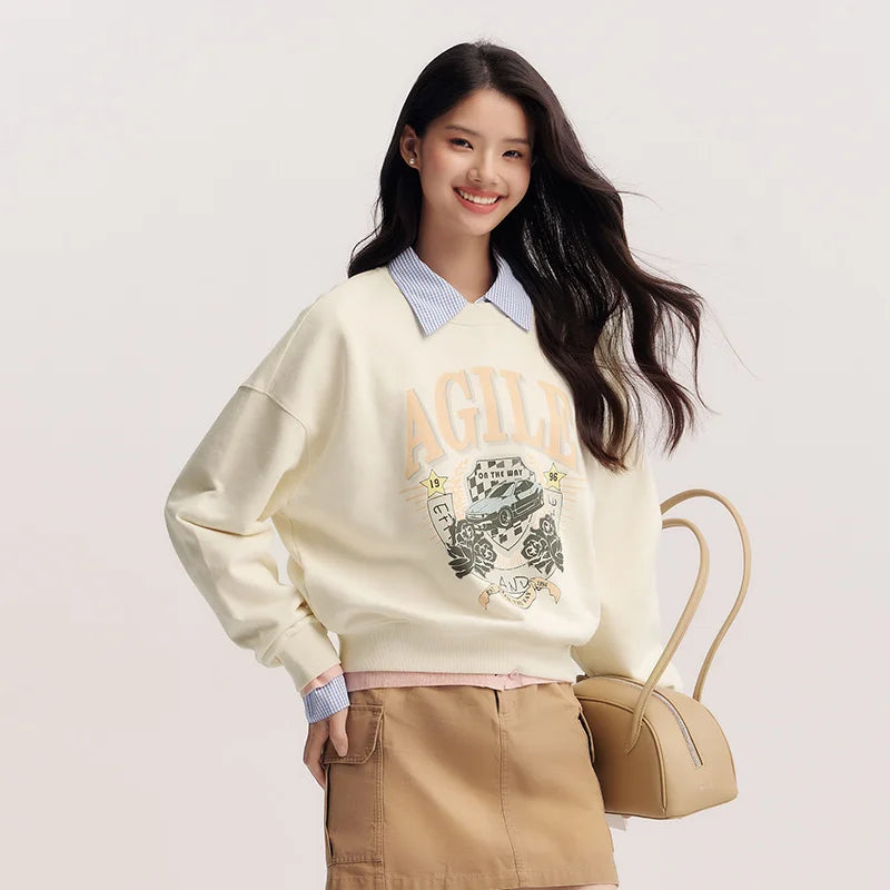 Semir Loose Hoodies Retro Graphic Women Spring Casual Fashion Comfort Soft Texture Trend Sweatershirt New 2026