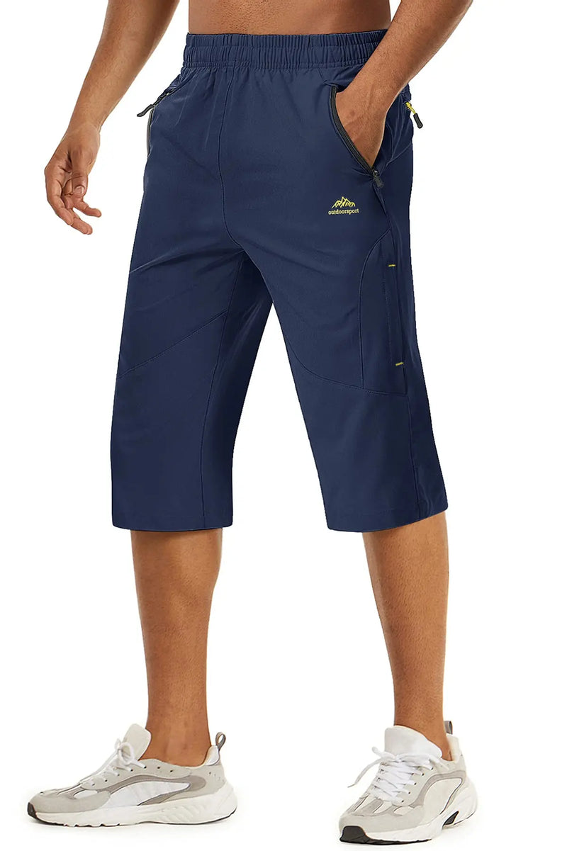 TACVASEN Summer 3/4 Length Quick Dry Mens Capri Shorts Hiking Camping Mountain Work Shorts Zipper Pocket Outdoor Fishing Shorts