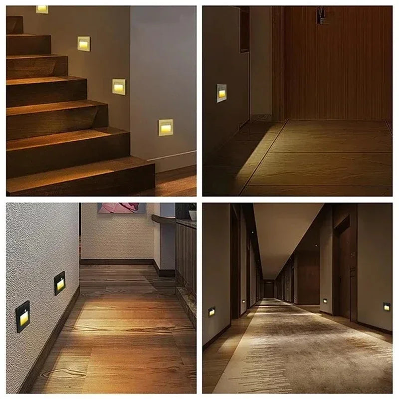 Infrared Human Sensor Stair Lights PIR Motion Sensor LED Night Light Recessed Wall Lamps Steps Hallway Staircase Bedroom