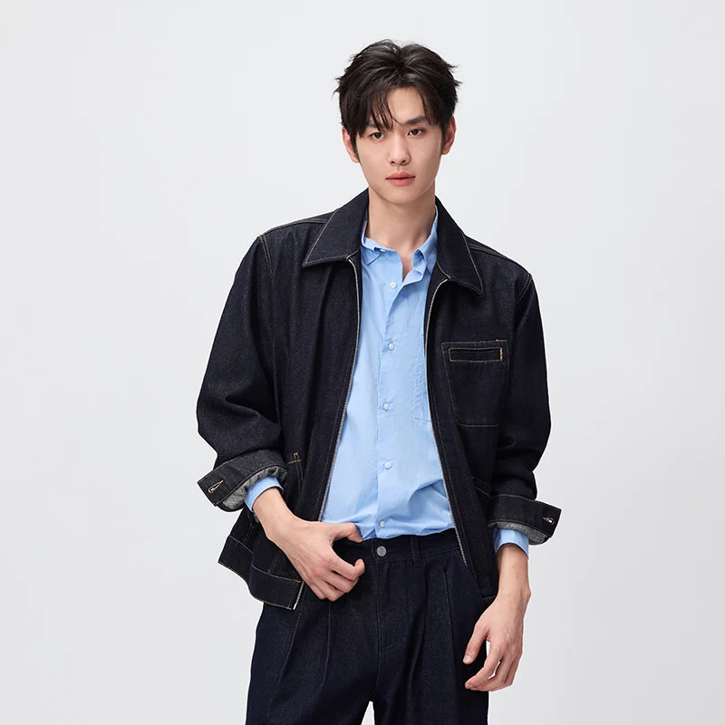 Semir Unisex Jacket Denim Retro Lapel Classic Workwear Loose Casual Style Autumn Outerwear Urban Daily Wear 2026