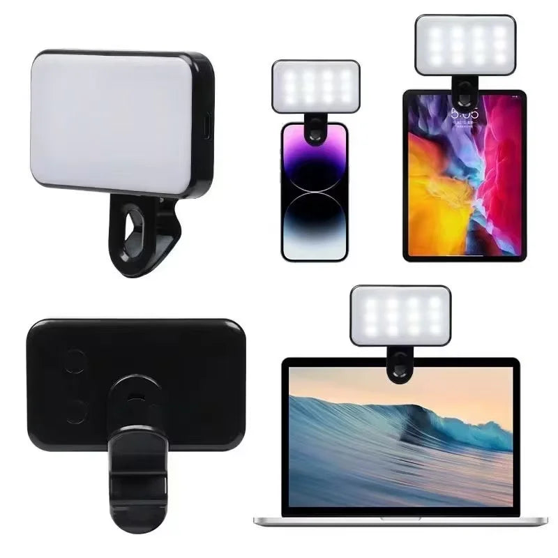 Portable Mini Selfie Fill Light 3 Modes Adjustable Rechargeable Pocket LED Clip On For Mobile Phone Laptop Live Video Fill Light