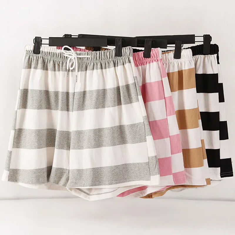 3XL-7XL Casual Striped Summer Pajamas Pant For Women Cotton Plus Size Sleepwear Shorts Loose Ladies Home Wear Pantalones