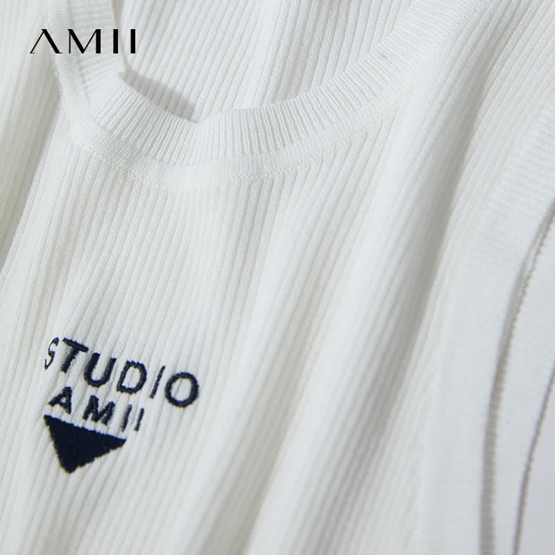 អាវកាក់រដូវក្តៅថ្មីរបស់ Amii Minimalist សម្រាប់ស្ត្រី កអាវរាងអក្សរ O ឆ្នូតៗ ប៉ាក់ពណ៌ ដៃអាវប៉ាក់ 12512036