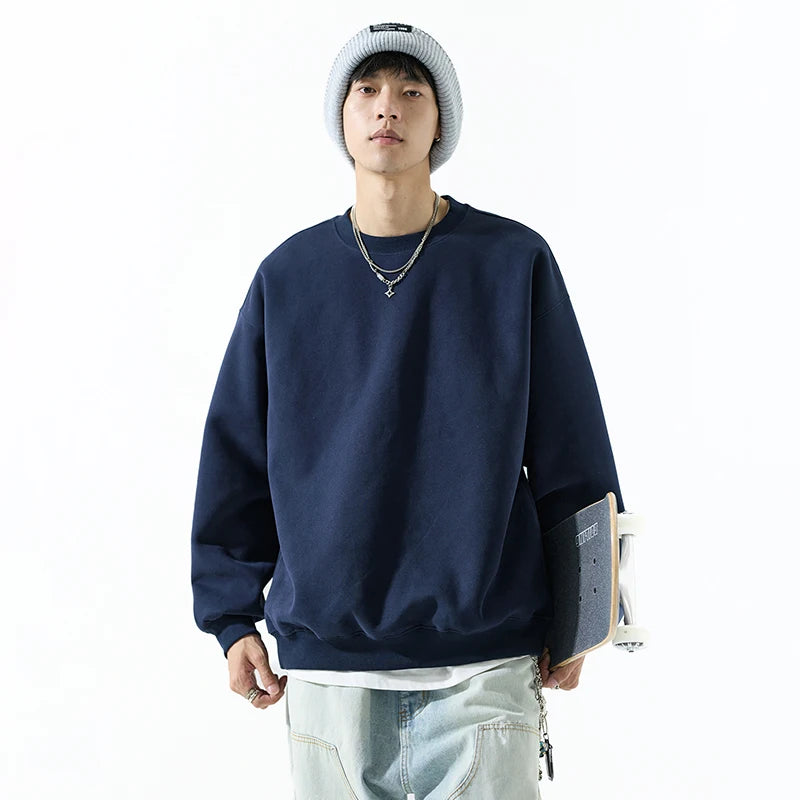 DUKEEN 450G Heavyweight Men's Sweatshirts Autumn and Winter New Solid Color Fashion Basic Pullovers 7 Color