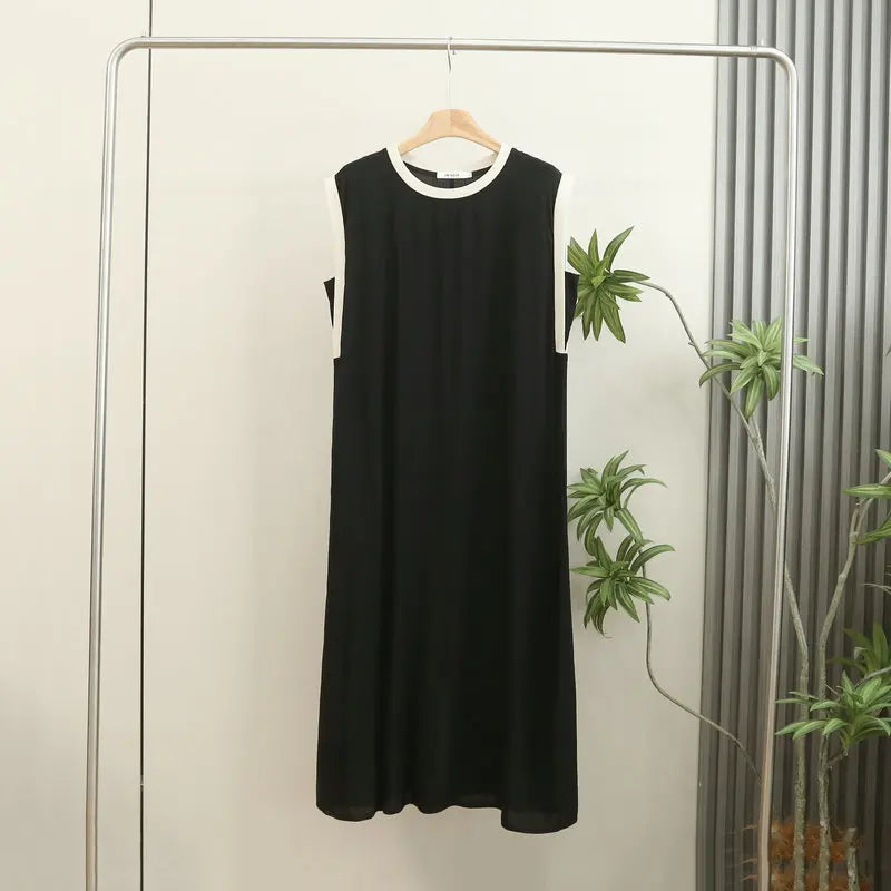 Large Size Cotton Silk Sleeveless Dress Women's Loose Polka Dots Leopard Print Nightdress Loungewear Round Neck Nightgowns