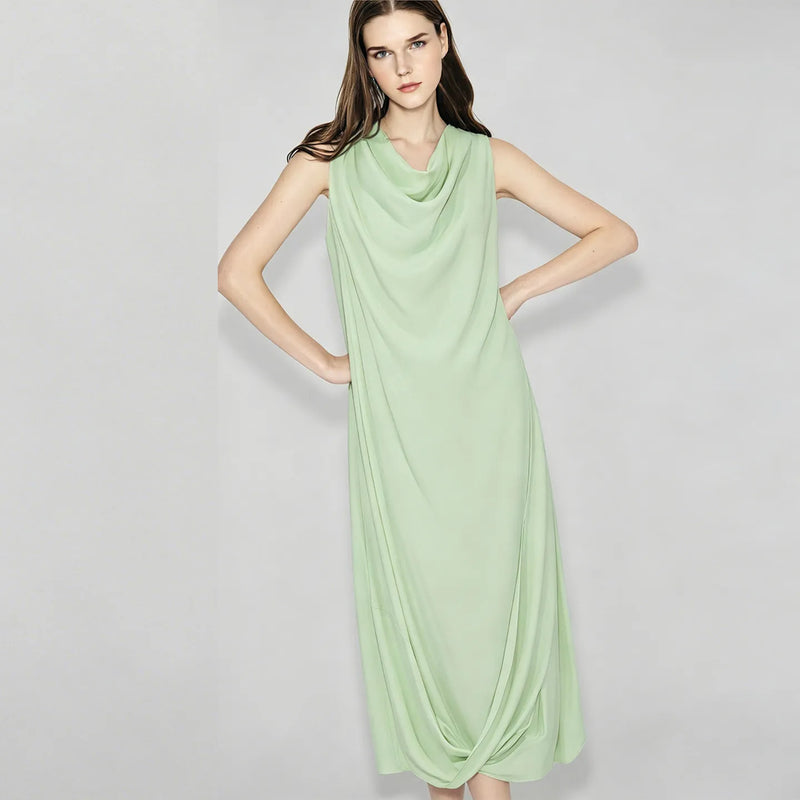 Amii Sleeveless Women's Casual Dresses 2026 Summer New Loose Fit Chiffon Elegant Cowl Neck Office Long Dress For Women 12642046