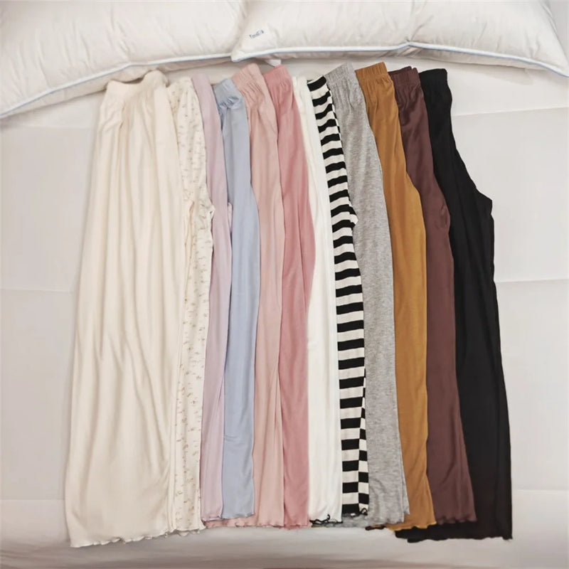 Pajama Pants Sleepwear Women Loungewear Spring Summer Lounge Bottoms Elastic Waist Home Pants Pajama Homewear Loose Trousers
