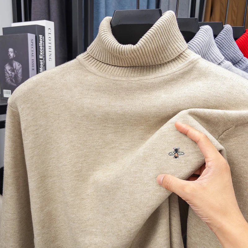 Slim-Fit Unisex Long-Sleeved Knitwear High Neck Bee Embroidery Autumn Winter New Pullover Leisure Daily Commute Unisex Sweater