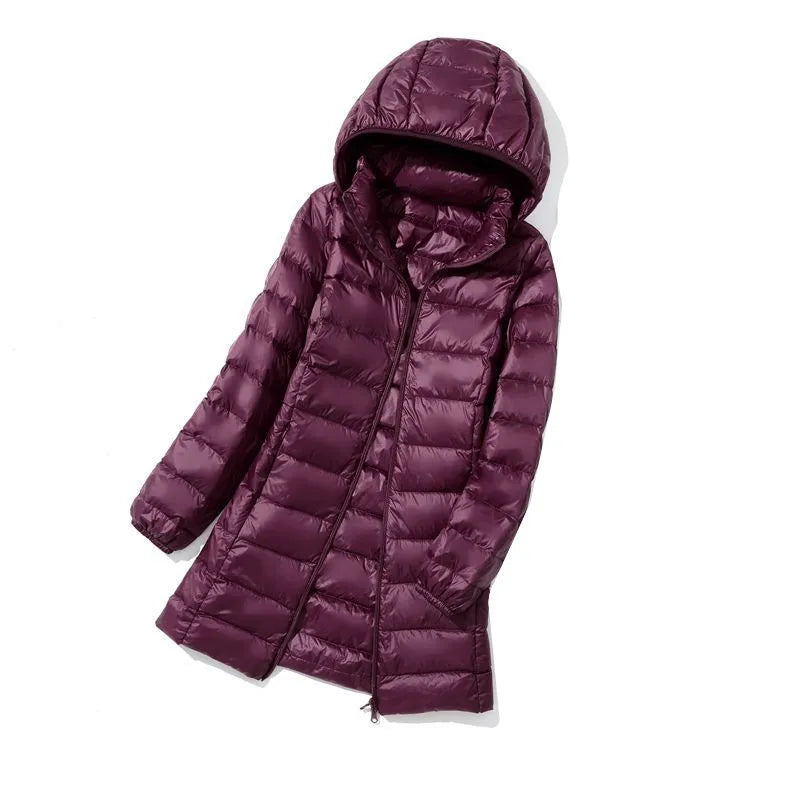 2026 New Waterproof Overcoat Women's Removable Cap Long-sleeved Parkas Winter Warm Jacket Female Red Blue Light/Thin Coats