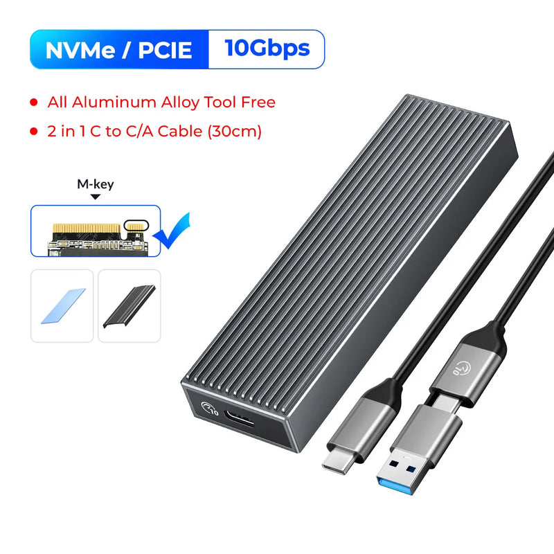 ORICO M.2 SSD NVMe Case USB3.2 Gen2 Type C 10Gbps PCIe SSD Case M.2 NVME SATA Enclosure Disk Box Tool Free SSD Aluminum Case