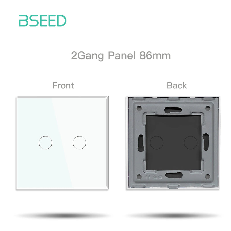 BSEED Single Wall Touch Switch Panel 1/2/3Gang For Light Switch Crystal Glass DIY Parts EU Standard 86*86mm Metal Base Included